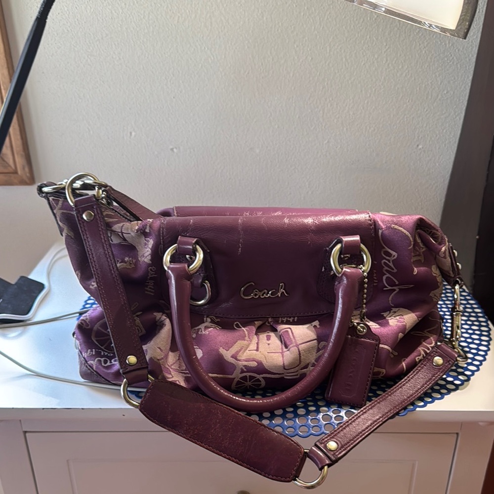 Coach Ashely horse and carriage Purple Satchel with Silver Hardware vintage